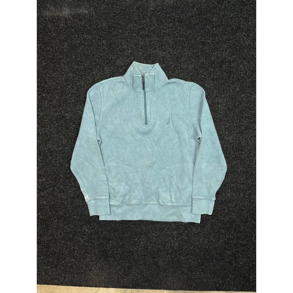 Nautica Mens Large Quarter Zip Pullover Sweatshirt Light Blue Faded Long Sleeve